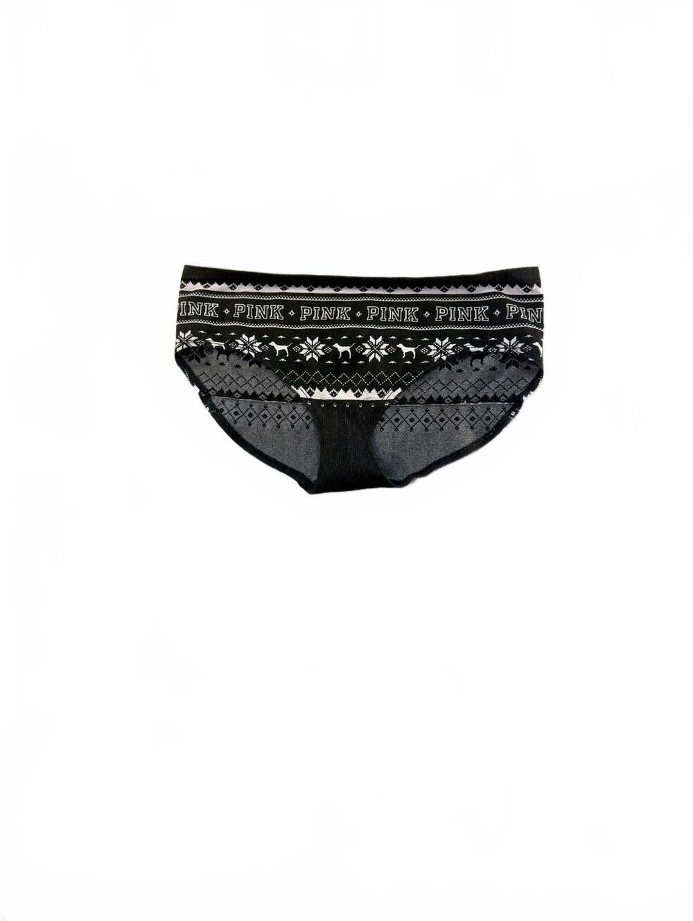 Large Victoria's Secret PINK Black Grey Fair Isle Bikini Panties